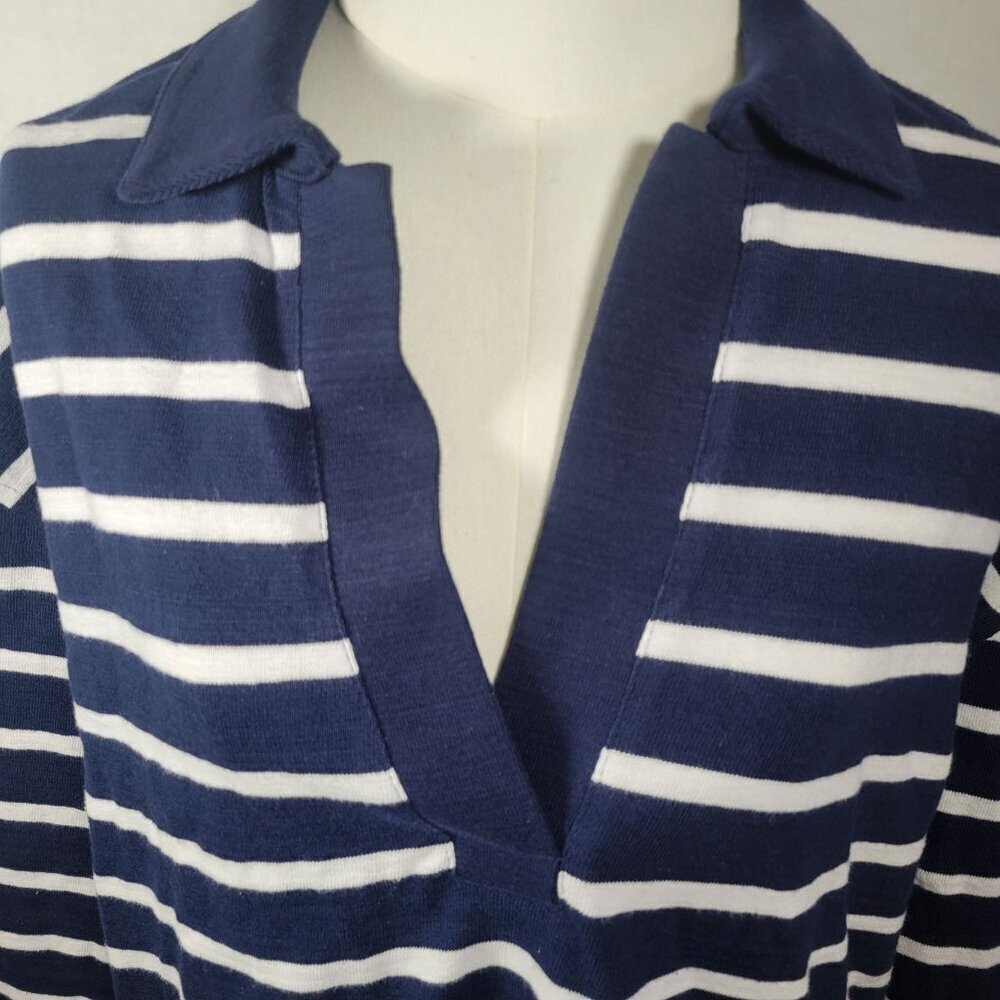 NWT Madewell Women White & Blue Striped Nautical Rugby Polo V-Neck Cotton XS Tee - Picture 2 of 7